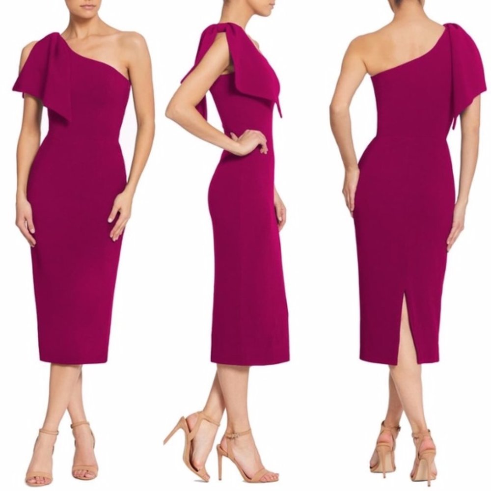 DRESS THE POPULATION TIFFANY CREPE PENCIL Dress, SZ L,DARK MAGENTA, New